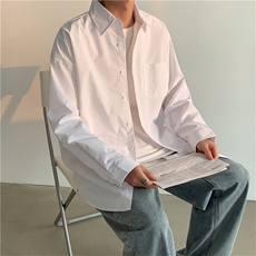 纯色衬衫男长袖宽松港风百搭春秋衬衣外套上衣CS28P45，男装衬衫，电商D325