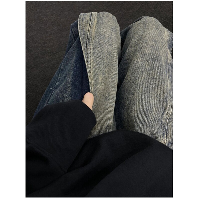 高级感拼接牛仔裤男宽松高街阔腿垂感直筒裤长裤N3025,男装牛仔裤,星座1116A（原606A-3）