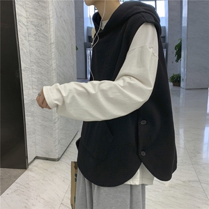 23秋装港风针织背心宽松休闲ins潮毛线卫衣连帽马甲情侣 H204/P50图片