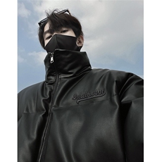 男装冬装宽松绣花PU皮棉衣港风大码棉服情侣面包服外套S367-P128，男装棉衣，电商A233-1
