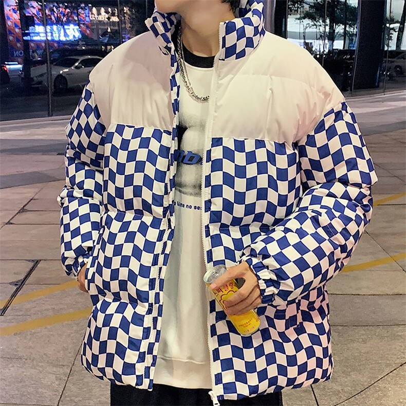 2024冬季情侣棋盘格棉衣男士潮牌加厚棉服外套M6680-P90,男装棉衣,星座815-2