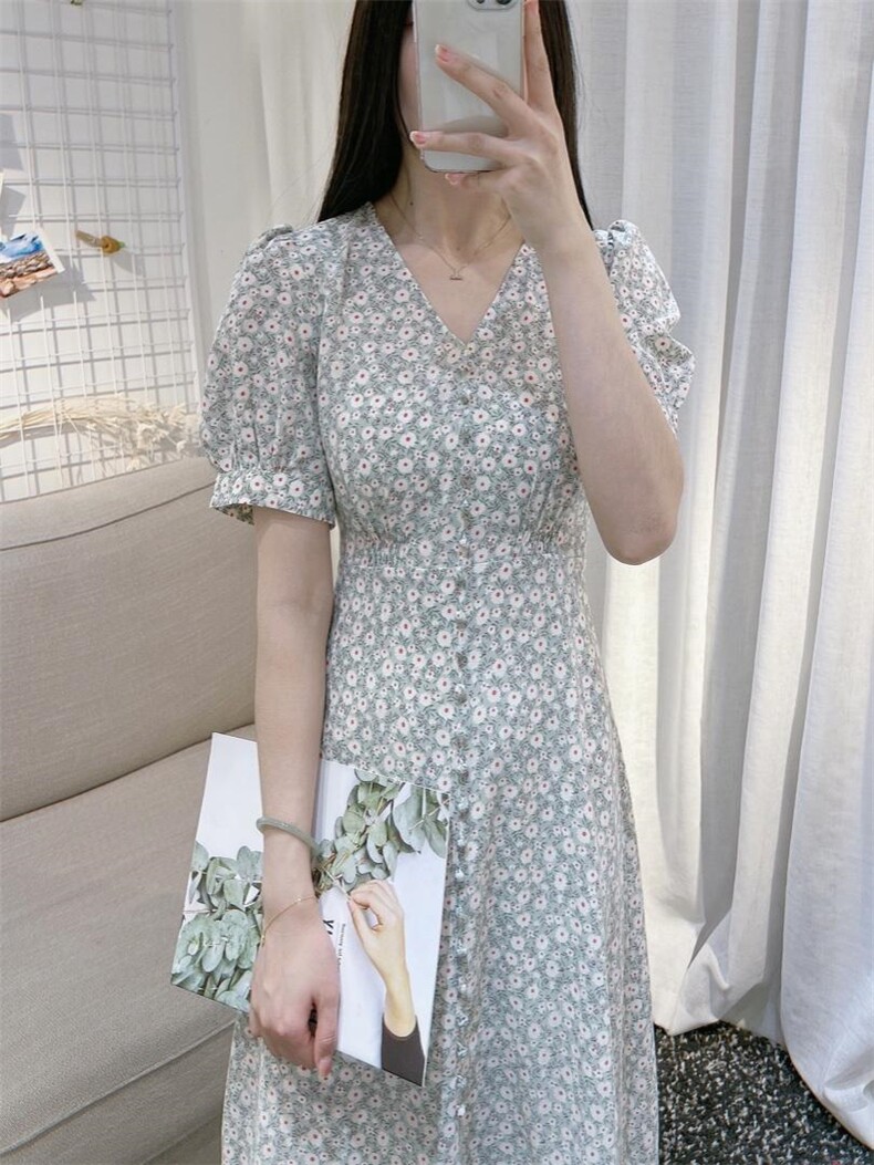 DINOBIENS【现货】夏季新款气质显瘦小花连衣裙，女装连衣裙，迪诺比亚