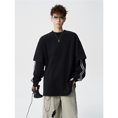 6XL-M假两件条纹长袖t恤男运动风百搭上衣CX3010-特P40，男装T恤，电商D206-1