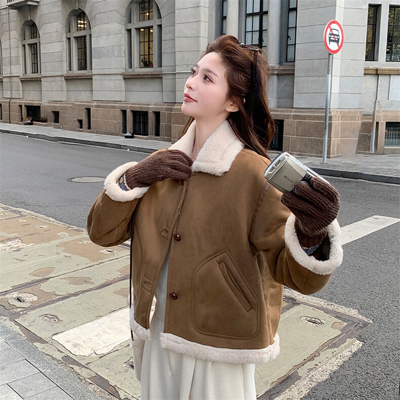 新款麂皮绒皮毛一体外套送包包2C010-2579-P175-K258,女装短外套,2C010
