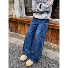 高街牛仔裤男女韩版潮流阔腿宽松百搭2024秋冬ins长裤RK2266-P55，男装牛仔裤，星座412-2