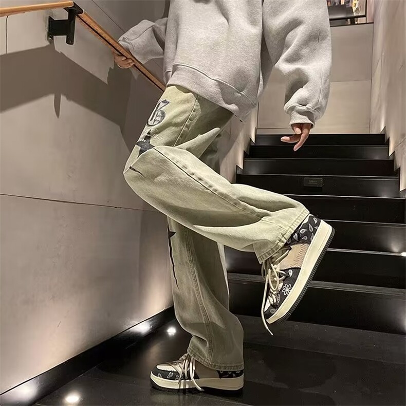 牛仔裤男春季水洗复古做旧裤子潮牌ins美式高街宽松直筒裤子,男装牛仔裤,星座716-4