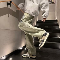 牛仔裤男春季水洗复古做旧裤子潮牌ins美式高街宽松直筒裤子，男装牛仔裤，星座716-4