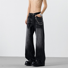 水洗渐变猫须牛仔裤阔腿裤美式复古微喇直筒221-5/K1977/P53，男装牛仔裤，星座221-5