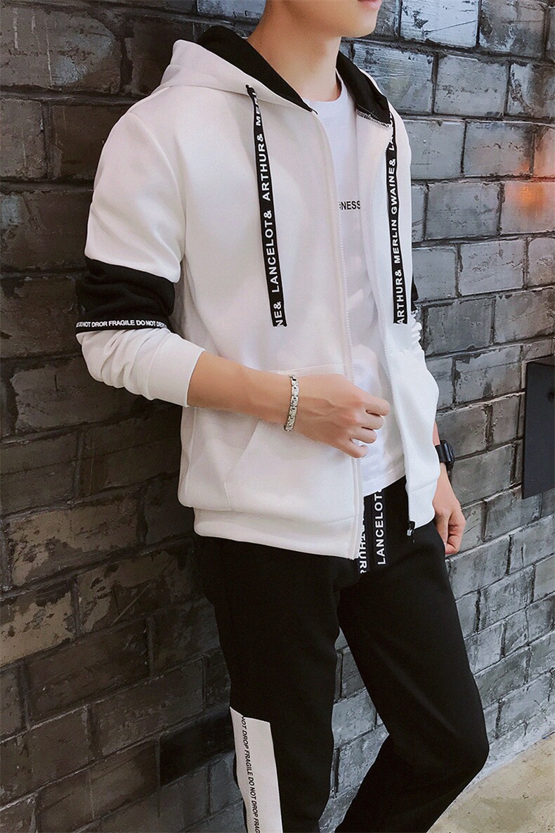 开衫连帽卫衣男秋季帅气运动服青少年套装两件套DT,男装卫衣,电商A102