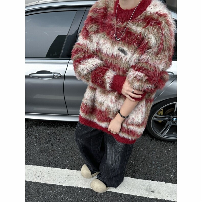 慵懒风软糯马海毛针织衫毛衣复古圆领宽松外套MY389-P65，男装针织衫/毛衣，星座313A-2