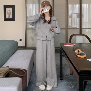 韩系初秋穿搭卫衣套装女春2025新款学院风休闲运动阔腿裤两件套装图片