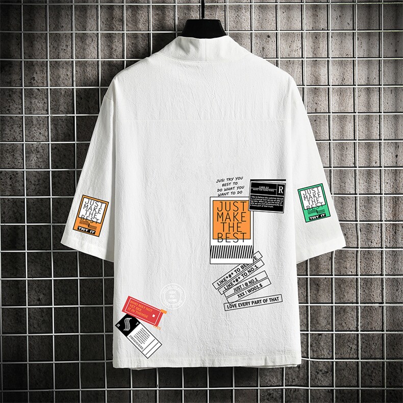 HF59121-P40风汉服男开衫外套七分袖道袍网格挂拍,男装民族服装,电商A040A