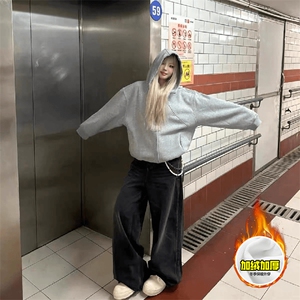 480G重磅加绒硬挺boxy 男女秋冬美式高街结构高领卫衣开衫厚外套图片
