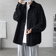 8XL-M灯芯绒衬衫特大码复古秋冬翻领长袖上衣纯色外套CS9001/P58，男装衬衫，电商B238
