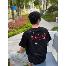 美式高街蝴蝶字母刺绣短袖t恤女夏季宽松高级情侣款潮牌纯棉上衣，男装T恤，四季星座505