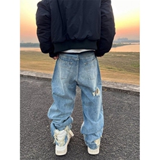 Q149/P47破洞牛仔裤2025新款男女裤子宽松哈伦裤，男装牛仔裤，星座1506