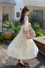 休闲减龄甜美连衣裙女夏2025新款法式绝美显瘦气质高级感洋气长裙，女装连衣裙，2C016