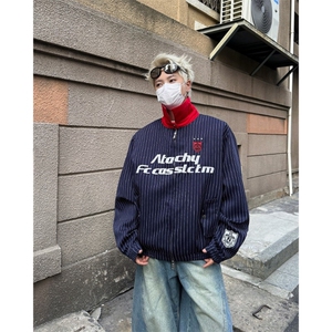2025美式街头撞色翻领条纹夹克男春季高街宽松飞行服外套JK8566