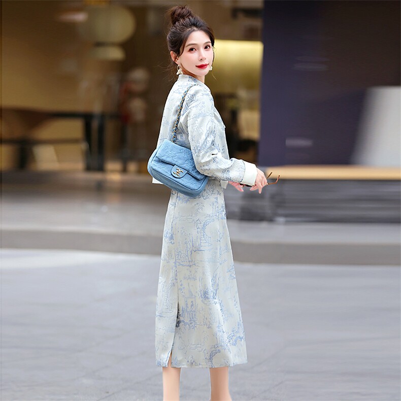 新中式国风套装女2024春秋新款高级感小香风盘扣上衣半身裙两件套,女装套装/套裙,恋慕依尚