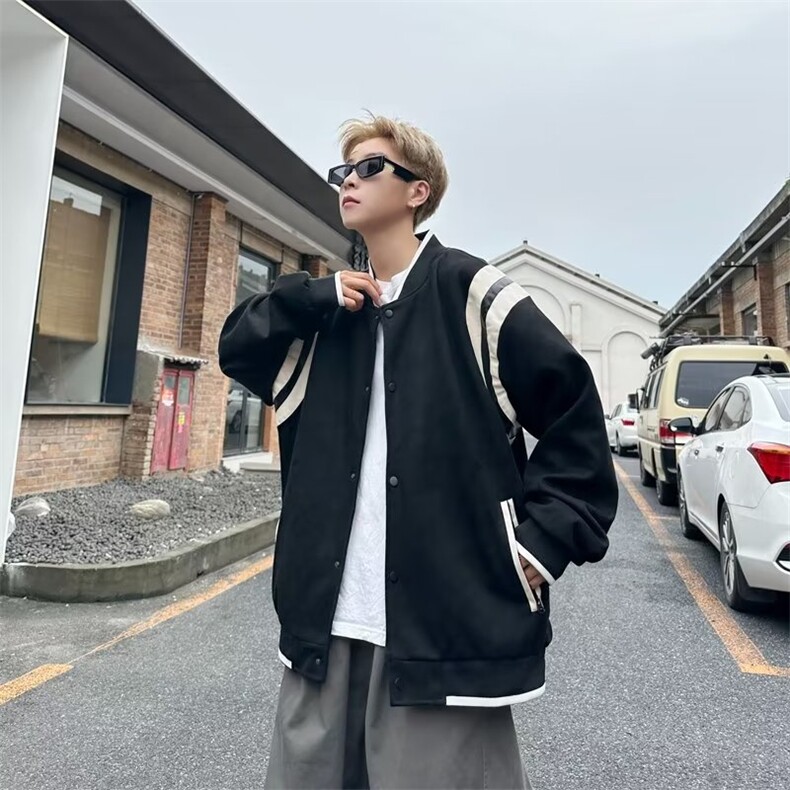 港风街头麂皮绒棒球服外套男美式复古秋冬季夹克 JK010 P63图片