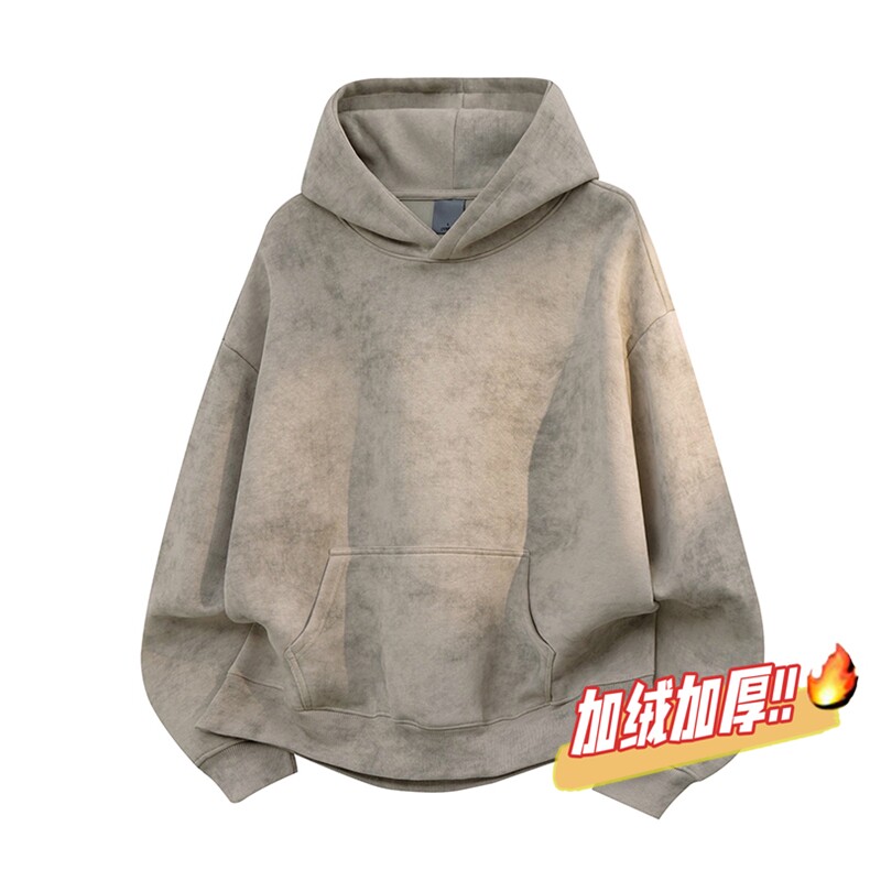 水洗连帽扎染重磅无帽绳500克加绒奥粒绒卫衣外套 RH5304JR-P60图片