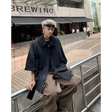 F344-P68夏季复古宽松水洗做旧衬衣新中式潮牛仔外套男现货，男装工装外套，星座512-6