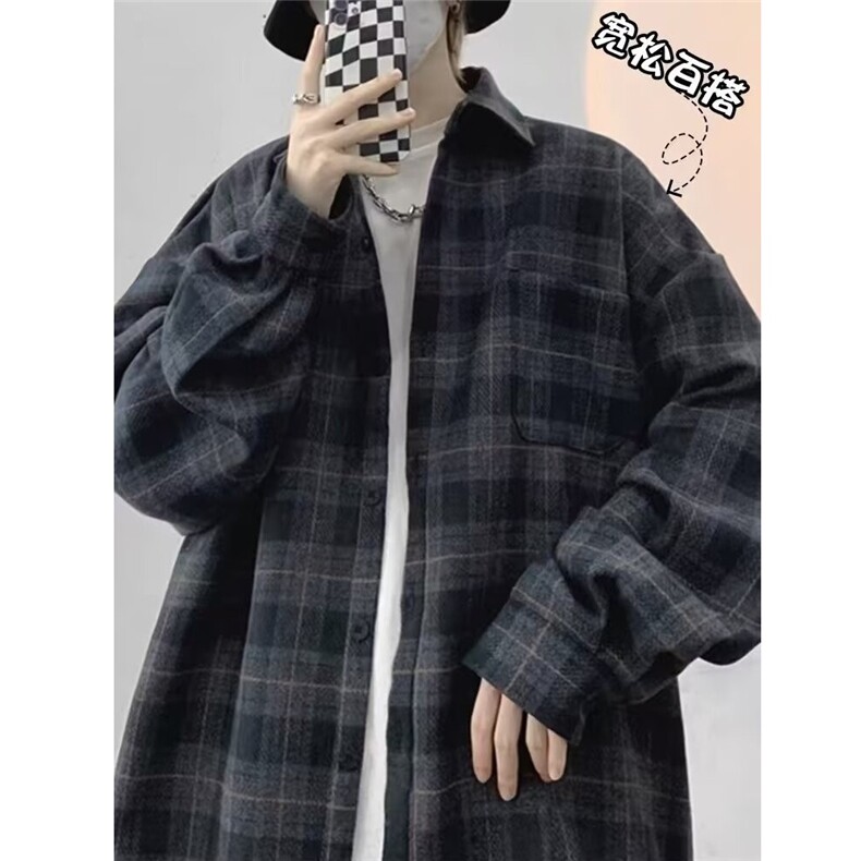 日系复古格子衬衫男秋冬休闲外套长袖衬衣夹克潮牌上衣WLC23-P65,男装夹克,星座1008