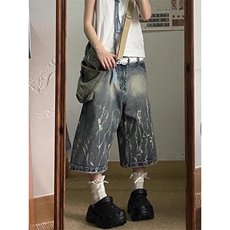 美式街头闪电纹牛仔七分裤复古大码宽松显瘦阔腿直筒裤NK1113，男装牛仔裤，星座1116A（原606A-3）