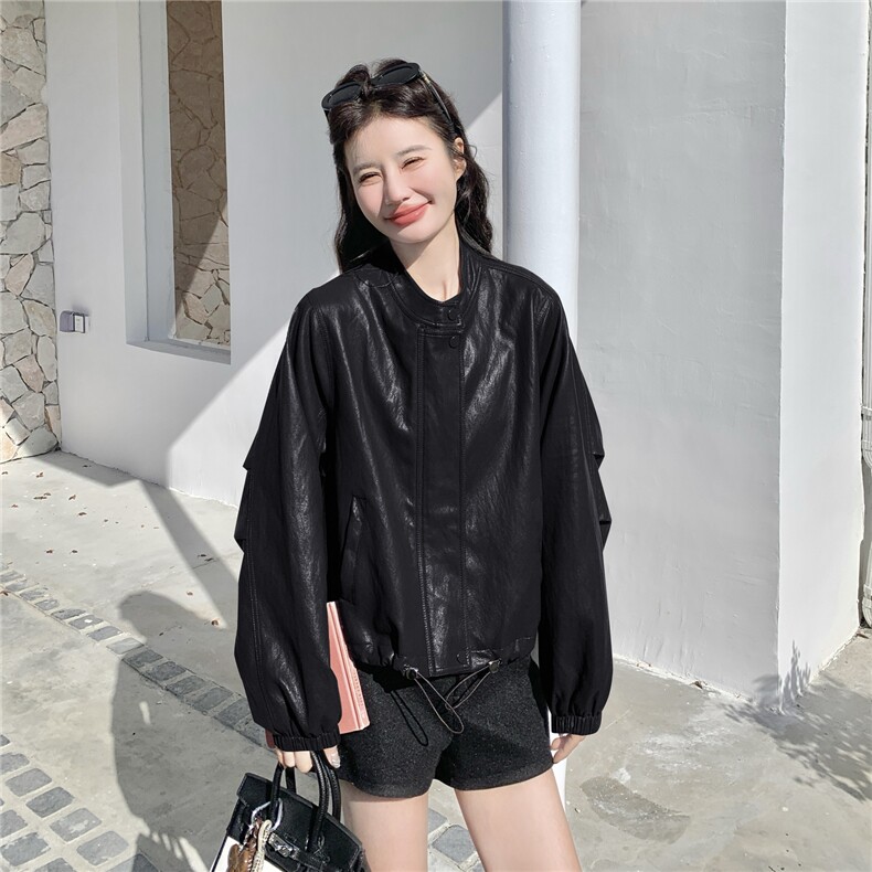已出货春装新款~圆领皮衣外套女1楼南36-39吾爱衣-A05-P145-K258,女装皮衣,1C083