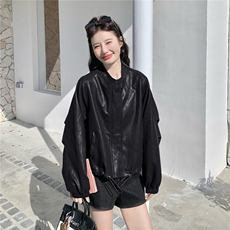 已出货春装新款~圆领皮衣外套女1楼南36-39吾爱衣-A05-P145-K258，女装皮衣，1C083