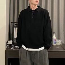 潮流翻领毛衣男潮流百搭纯色线衣宽松慵懒港风情侣针织衫，男装针织衫/毛衣，星座506A