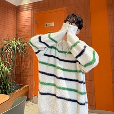 B392P55秋冬男装毛衣时尚休闲宽松打底衫条纹鹿毛绒，男装针织衫/毛衣，星座512-6