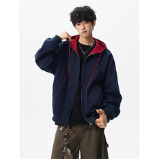 8XL-M秋连帽卫衣男宽松休闲纯色拉链开衫外套拼色帽衫运动WY27P65，女装短外套，电商D206-1