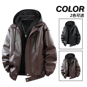 A178-YH668-P80美式复古翻领皮衣外套男高级感PU皮情侣夹克