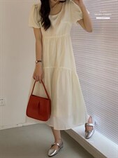 法式泡泡袖连衣裙夏季设计感众温柔高级感初恋裙子，女装连衣裙，香丽迪1