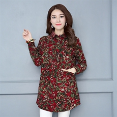 2025年冬季长袖直筒排多扣时尚百搭碎花加绒套头衬衫，女装衬衫，风姿绰