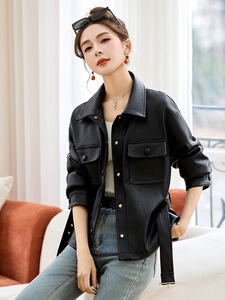 皮衣外套女2025年新款春秋高级感小个子收腰修身显瘦短款翻领夹克图片