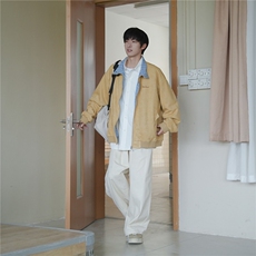 港风秋款男夹克衫格子拼接刺绣休闲外套JK6811P70，男装夹克，星座1013-1