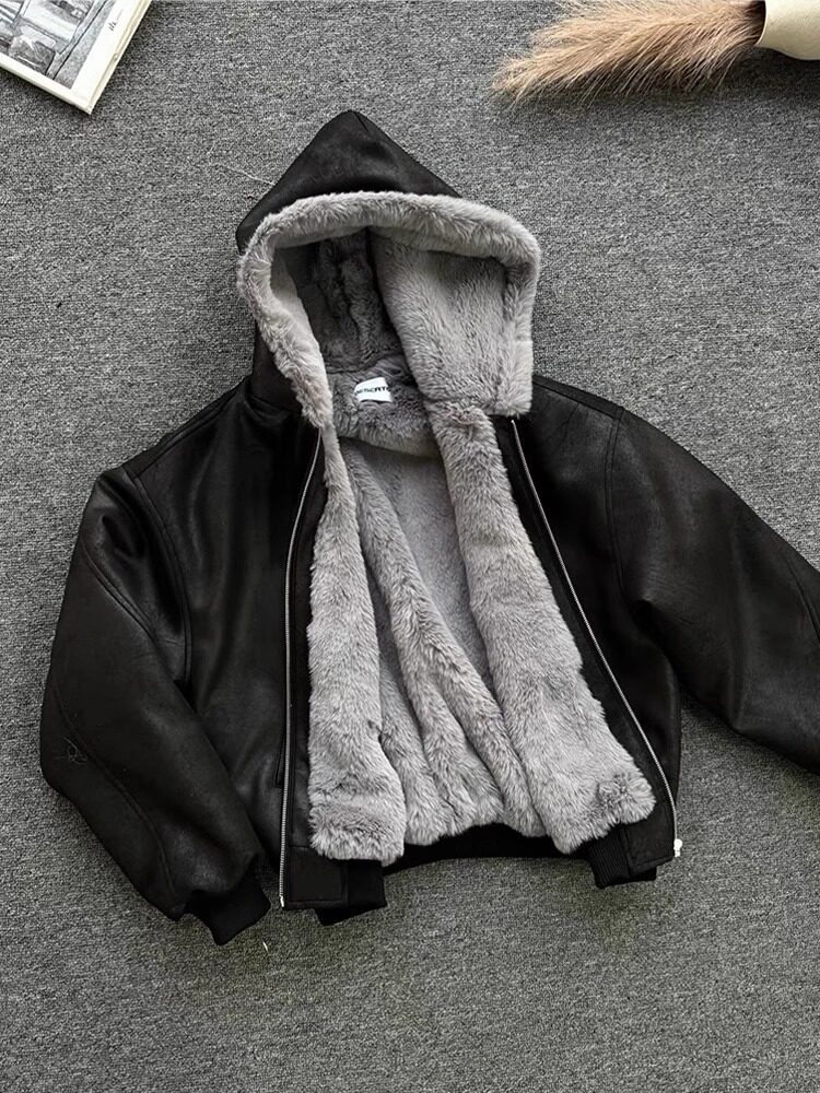 霜冻裂纹皮座山雕外套男女冬季cleanfit连帽PU皮棉服LM60299-P135,男装棉衣,星座1008