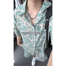 短袖衬衫男+短裤男套装男100%聚酯纤维M-5XL大码TZ78707P50控98，男装休闲套装，星座226-1