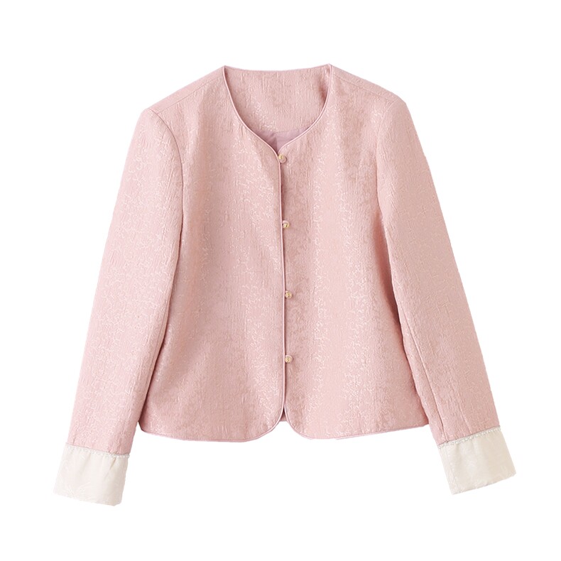 新中式国风粉色短外套女2025春新款小个子高级感独特漂亮百搭上衣,女装短外套,橙子家