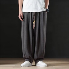 亚麻裤男阔腿休闲长裤新中式风大码棉麻灯笼哈伦裤Z105-P50，男装休闲裤，星座1105-3