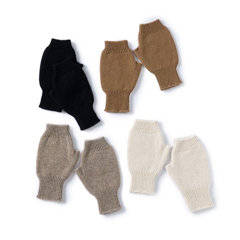 2025年秋季新款加厚露指针织羊绒手套舒适休闲通勤百搭，手套，暖习羊绒