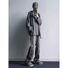 B221美式ins高街暗黑小众铆钉伐木裤牛仔裤LK23145-P65控88，男装牛仔裤，电商B221