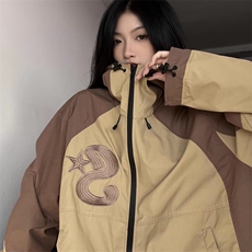 2025时尚美式街头拼接加厚防晒衣服冲锋衣个性宽松户外机能外套女，女装短外套，星座506A