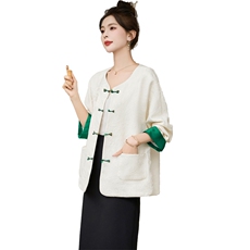 2025年春季新中式新款套装盘扣撞色提花宽松时尚款RF1D077-5801#，女装套装/套裙，蝶眷