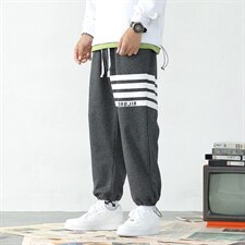 2021秋季新大码男日系报纸墙条纹四条杠休闲裤垂感卫裤K2073-P45，男装休闲裤，电商A001