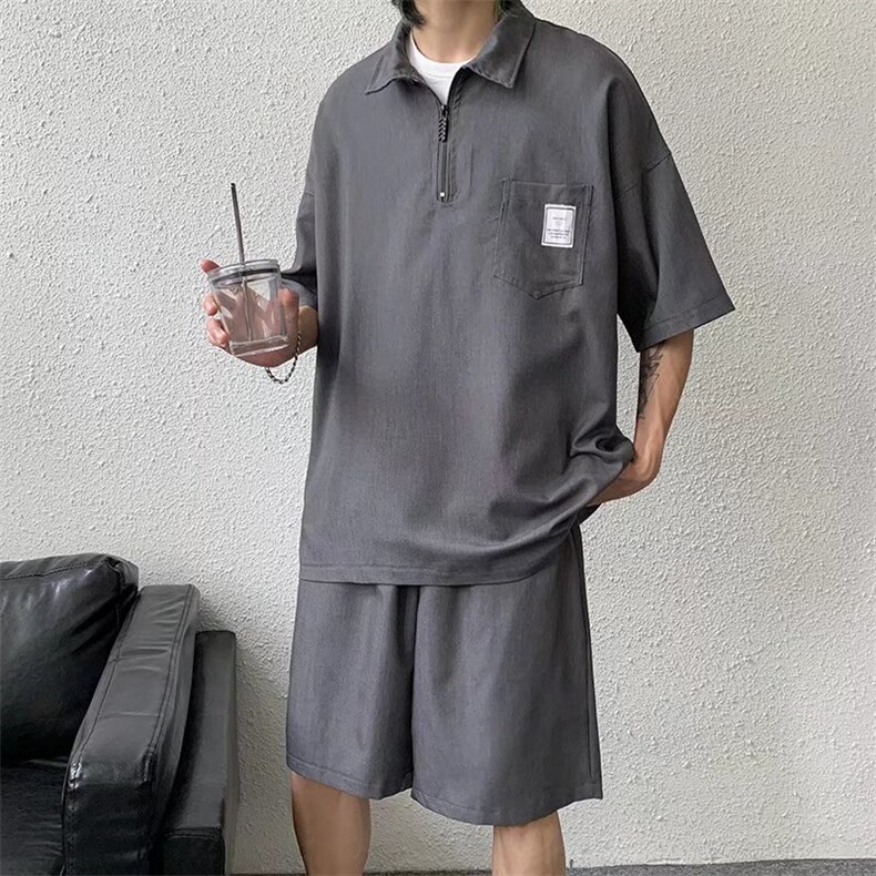 夏季POLO卫衣潮流五分裤新款文艺五分袖男气质休闲套装T1177-P48,男装Polo衫,星座512-2