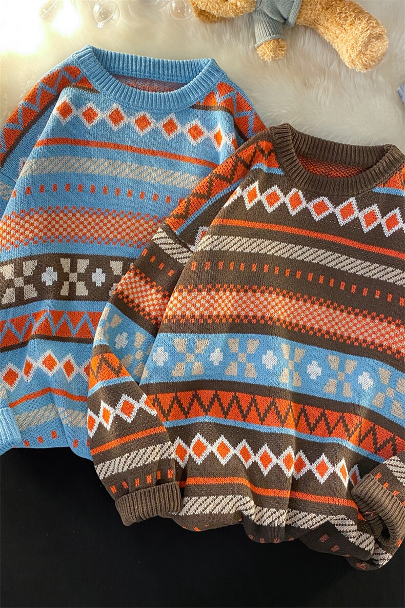 复古毛衣男潮条纹宽松上衣服潮牌慵懒风情侣款针织衫M309-P42,男装针织衫/毛衣,星座512-4
