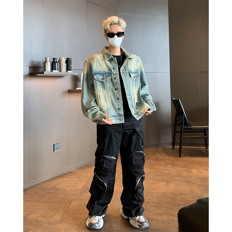 美式高街水洗做旧牛仔外套男秋复古痞帅宽松翻领夹克JK08853-P63,男装夹克,星座308B-2
